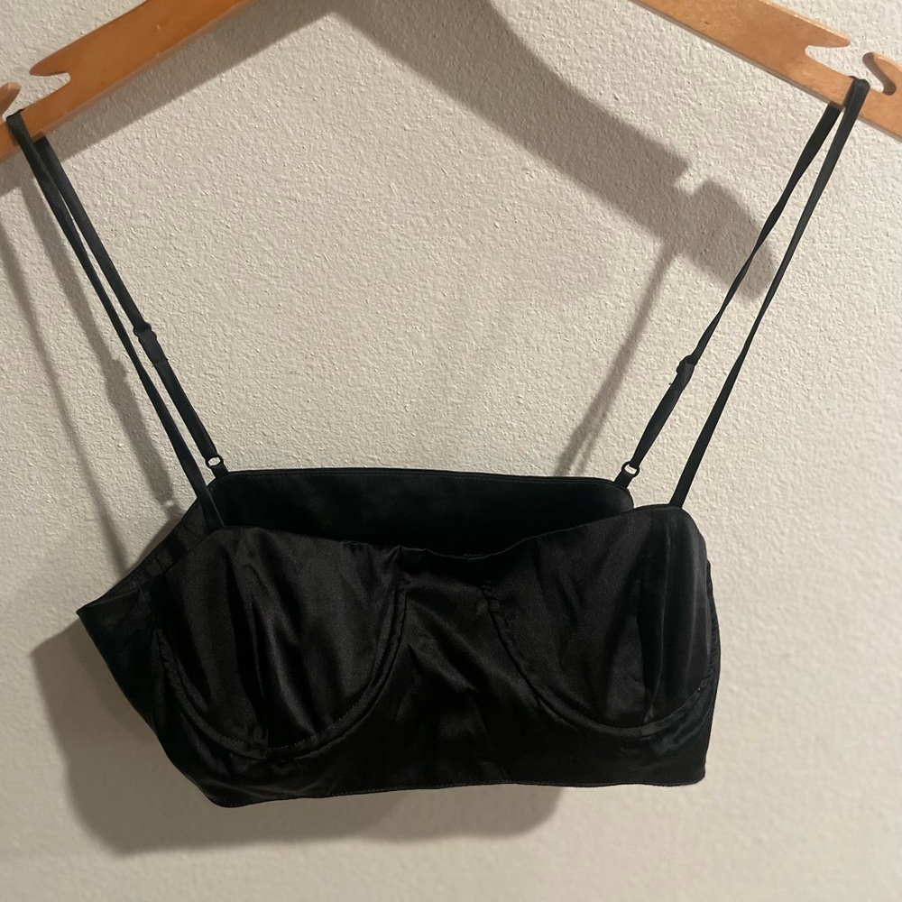 Steele Black Cropped Bralette‎ Satin Silk Top Size Small